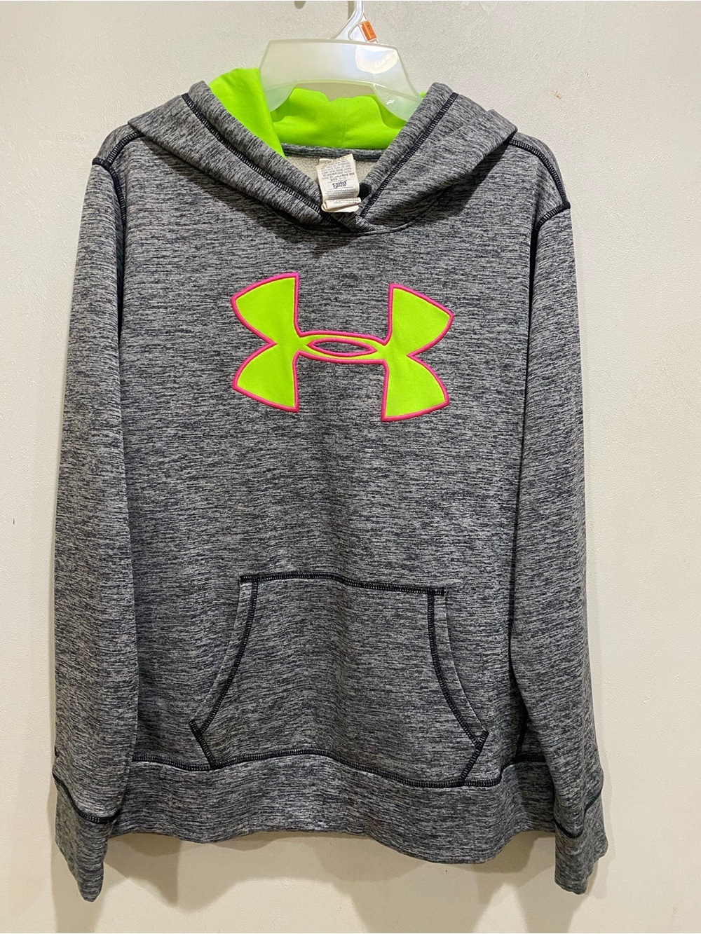 Under Armour woman Gray Hoodie with Neon Lime Logo medium